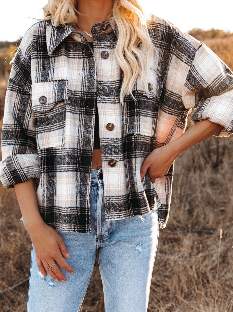 Stylish Long Sleeve Plaid Shacket for Women - TrandifyDeal