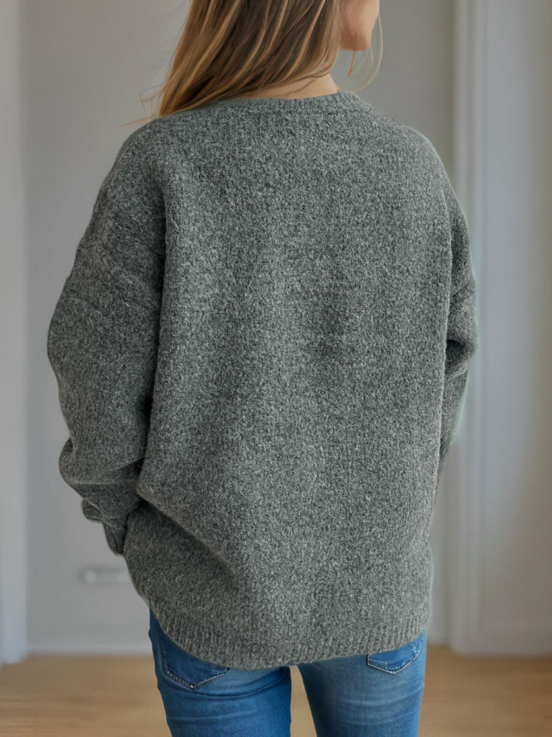 Cherry Round Neck Long Sleeve Sweater Trandify Deal