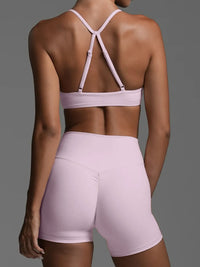 Women’s Ruched Sports Bra and High-Waisted Workout Shorts Set for Gym & Yoga