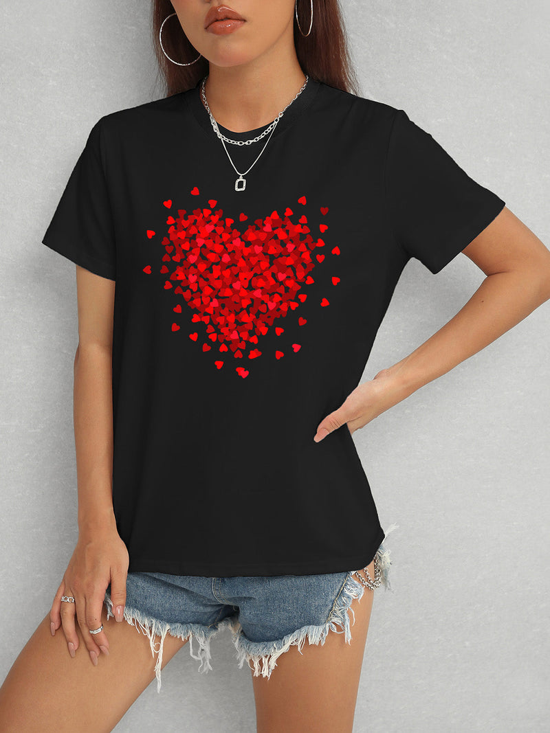 Heart Round Neck Short Sleeve T-Shirt Trandify deal