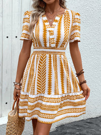 Perfee Geometric Notched Short Sleeve Mini Dress Trandify deal