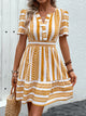 Perfee Geometric Notched Short Sleeve Mini Dress Trandify deal