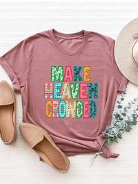 Letter Round Neck Short Sleeve T-Shirt Trandify deal