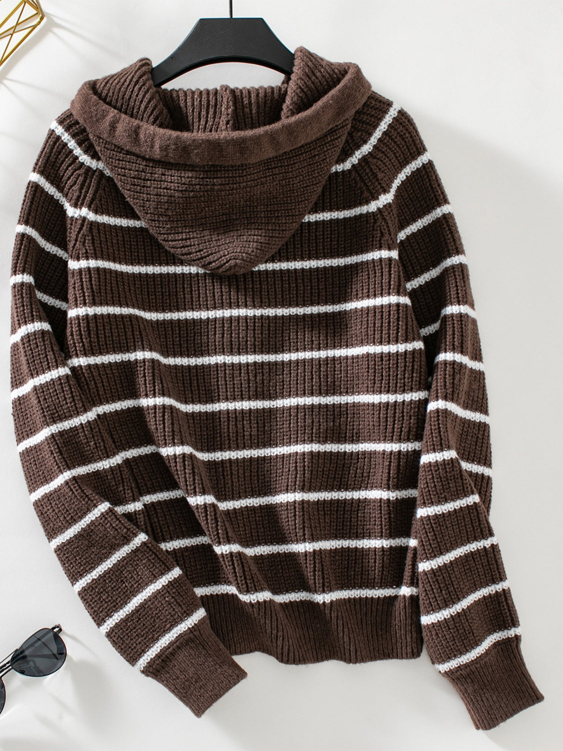 Striped Button Up Long Sleeve Hooded Cardigan Trandify Deal