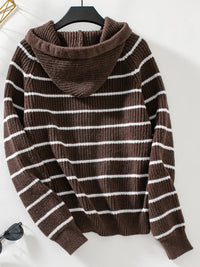 Striped Button Up Long Sleeve Hooded Cardigan Trandify Deal