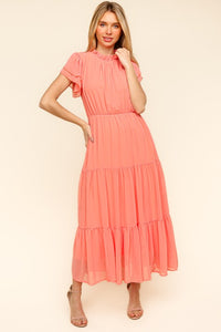 Haptics Full Size Tiered Frill Mock Neck Short Sleeve Dress Trandify Deal