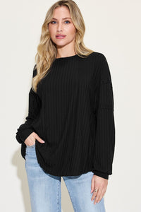 Basic Bae Full Size Ribbed Round Neck Long Sleeve T-Shirt Trandify Deal