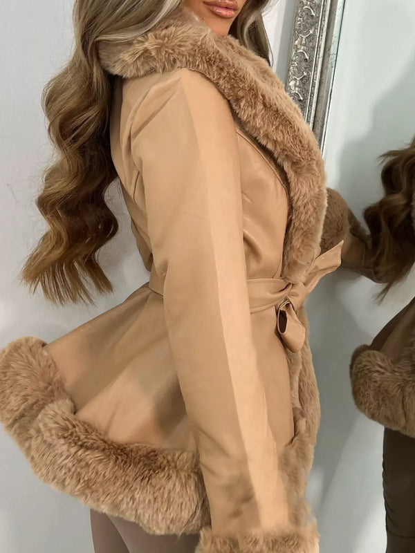 Women's Faux Fur Trimmed Belted Trench Coat | Trandifydeal