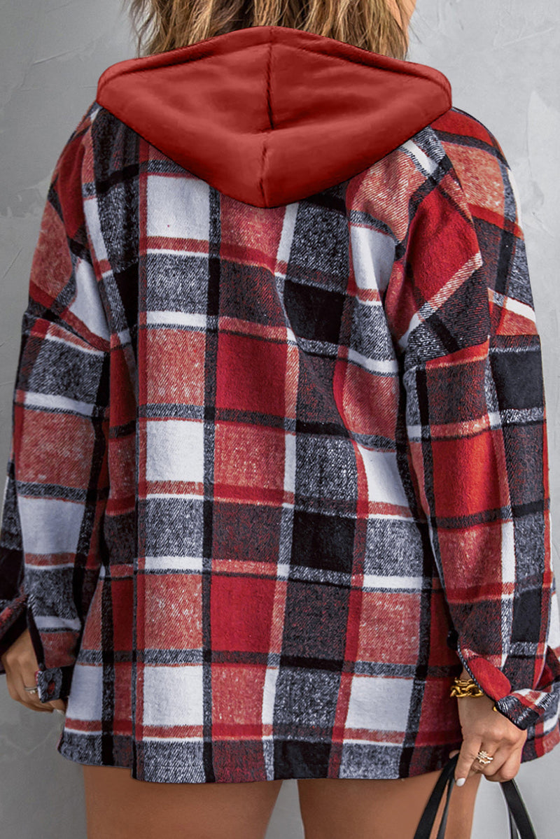 Plus Size Plaid Button Up Hooded Jacket Trandify deal