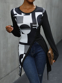 Perfee Geometric Round Neck Long Sleeve T-Shirt Trandify deal