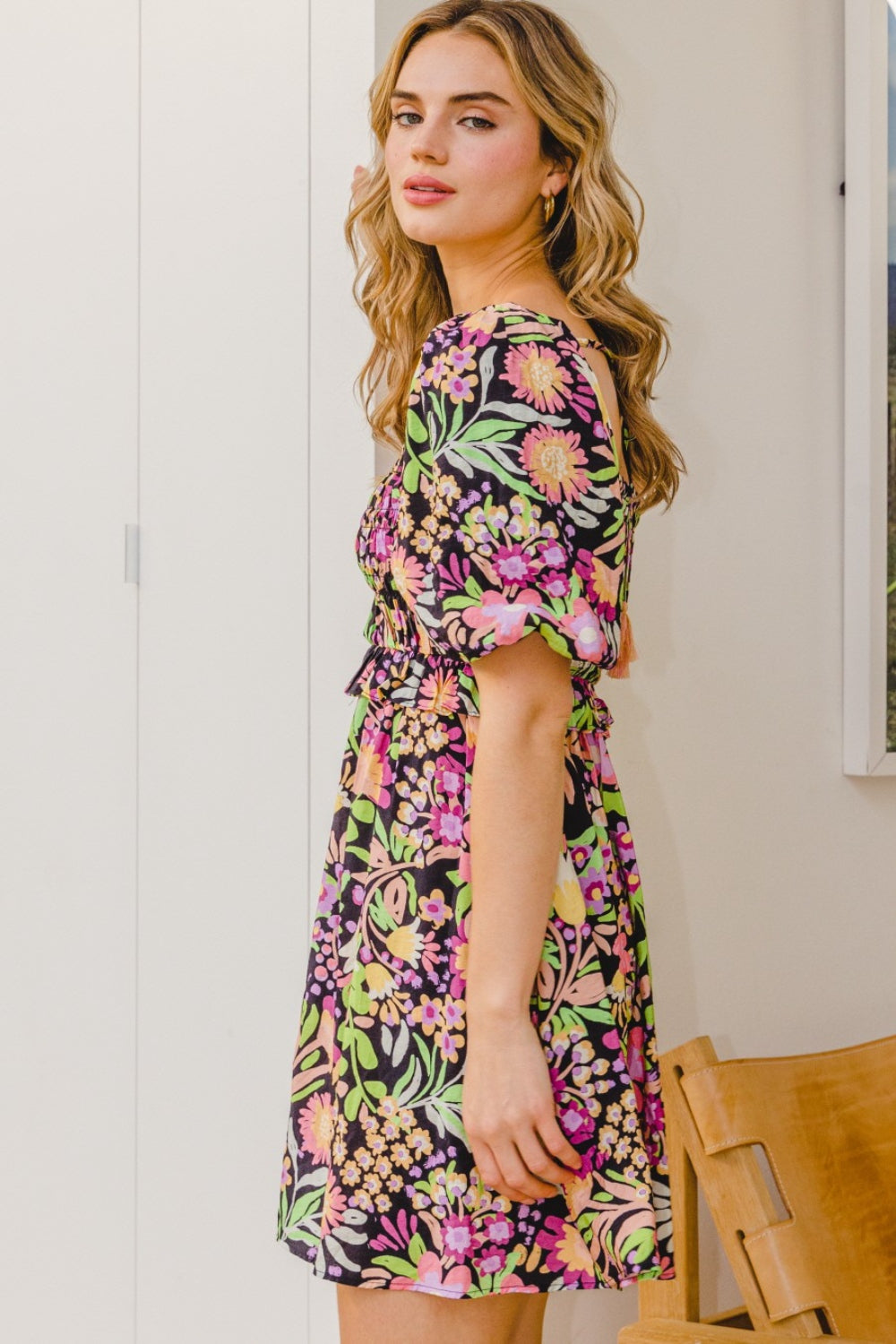 ODDI Full Size Floral Tie-Back Mini Dress Trandify deal