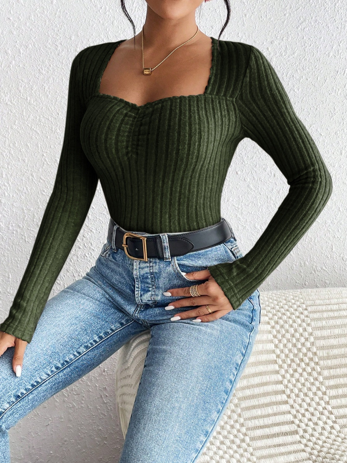 Honey Ribbed Long Sleeve T-Shirt Trandify Deal