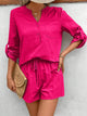 Notched Long Sleeve Top and Shorts Set Trandify deal