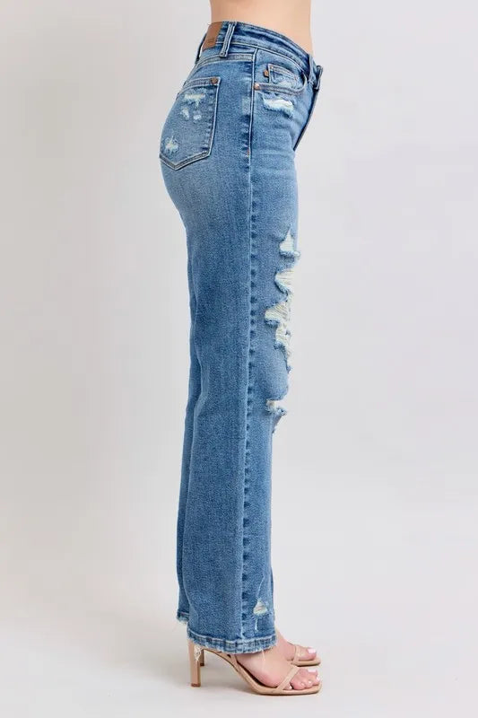 Judy Blue Destroyed Straight Leg Jeans high waist style