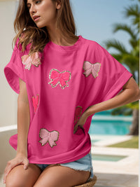 Bow Round Neck Short Sleeve T-Shirt Trandify deal