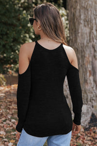 Round Neck Cold Shoulder Long Sleeve Top Trandify Deal