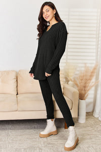 Basic Bae Full Size Notched Long Sleeve Top and Pants Set Trandify Deal