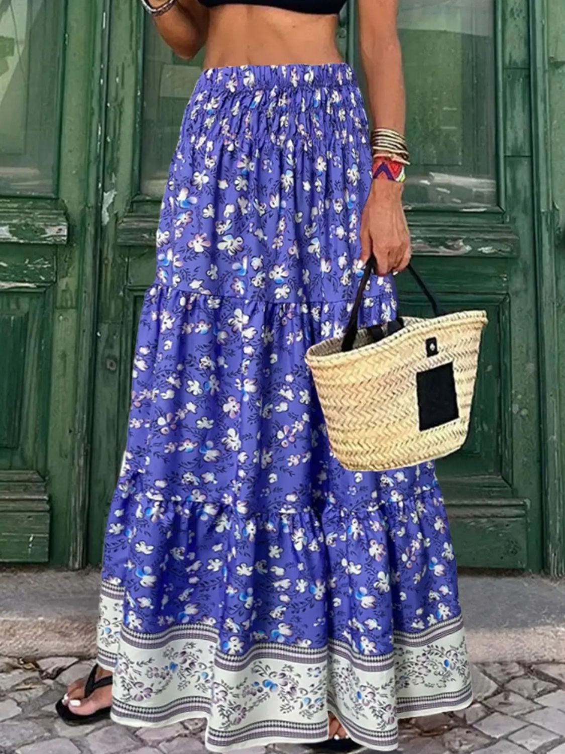 Full Size Tiered Printed Elastic Waist Skirt Trandify deal