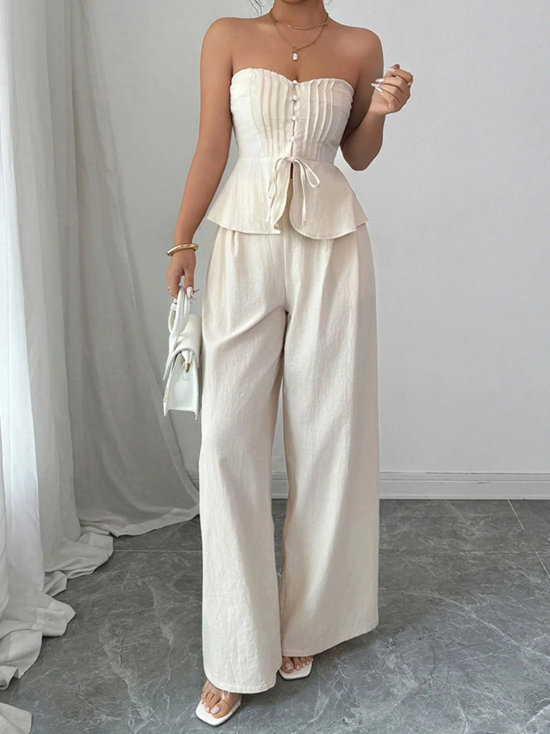 Sexy Summer Two-Piece Set for Women – Sweetheart Neck Crop Top & Lounge Pants