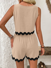 Contrast Trim Round Neck Top and Shorts Set Trandify deal