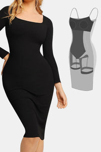 Basic Bae Built-In Shapewear Square Neck Long Sleeve Dress – Black