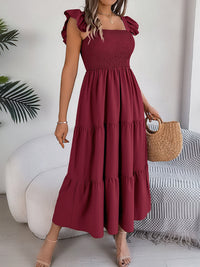 Smocked Square Neck Cap Sleeve Midi Dress Trandify deal