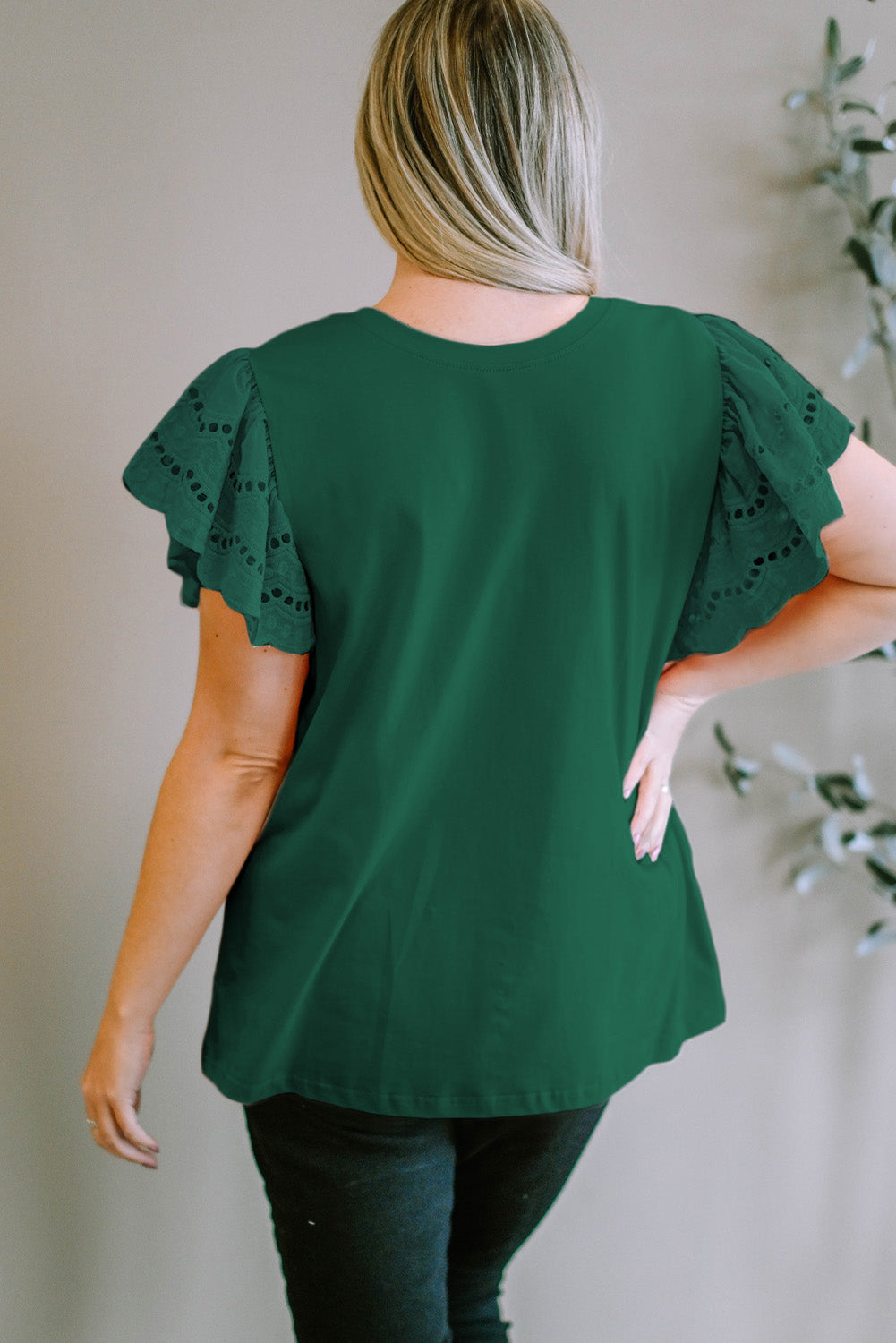Plus Size Eyelet Round Neck Short Sleeve Blouse Trandify deal