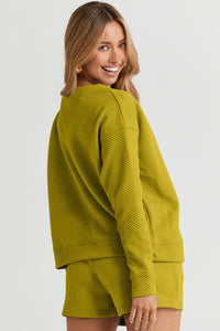 Double Take Full Size Texture Long Sleeve Top and Drawstring Shorts Set Trandify Deal