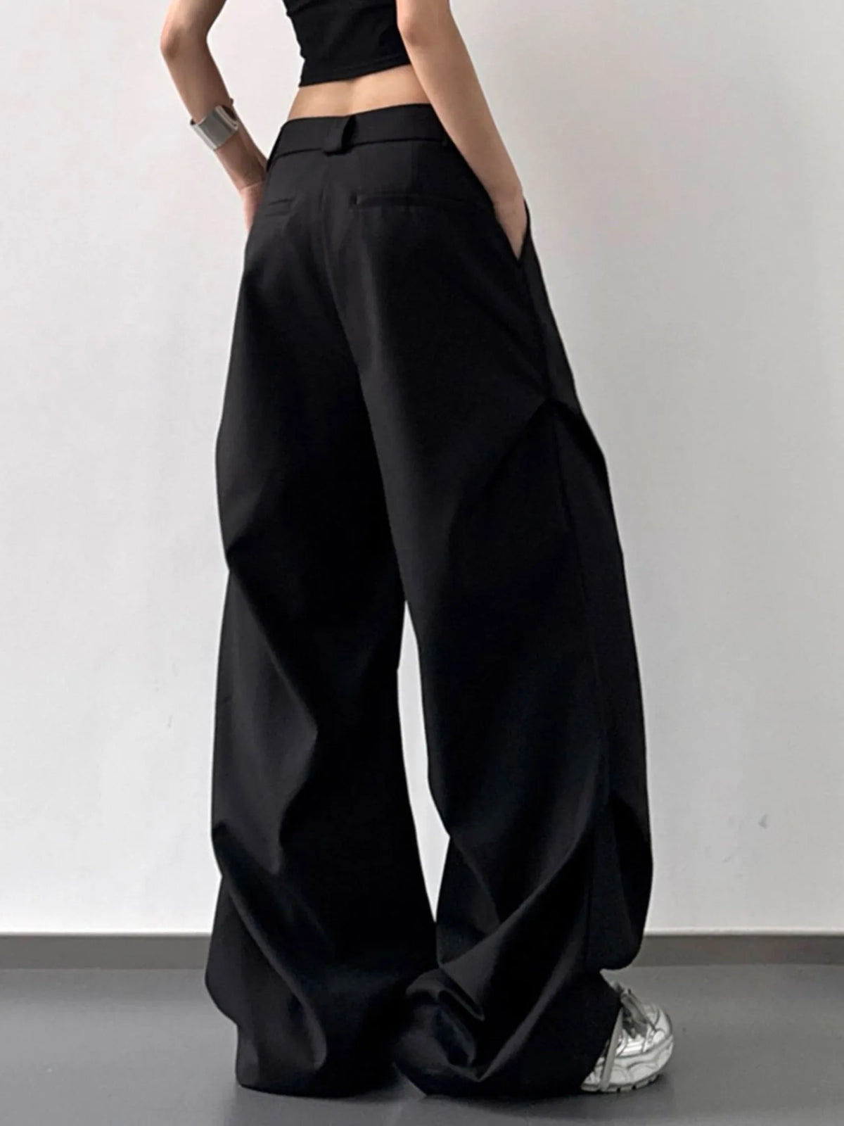 Plus size wide leg pants for women – breathable relaxed fit trousers in black