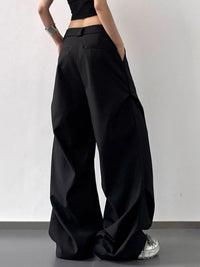 Plus size wide leg pants for women – breathable relaxed fit trousers in black