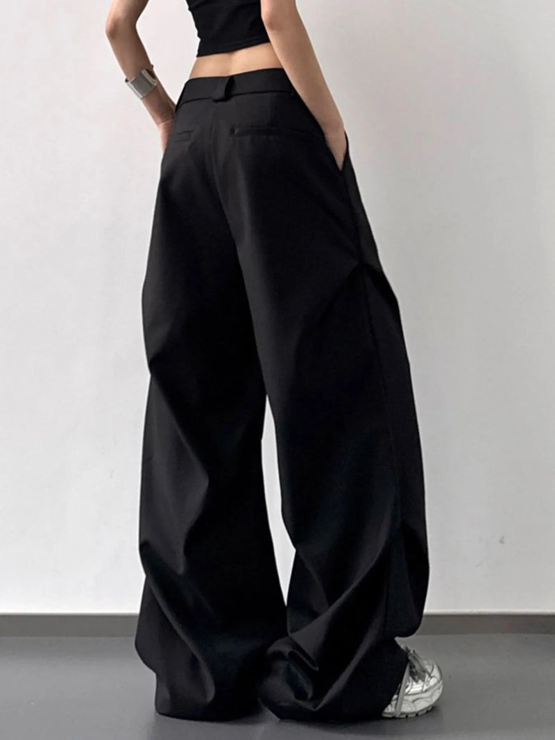 Plus size wide leg pants for women – breathable relaxed fit trousers in black