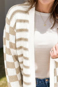Striped Open Front Long Sleeve Cardigan Trandify Deal