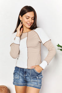 Double Take Color Block Exposed Seam Top Trandify Deal