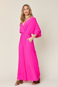 Double Take Full Size Surplice Wide Leg Jumpsuit with Pockets Trandify Deal