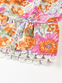 Floral Print Tie-Front Cami Dress with Lace Trim – Women’s Boho Summer Mini Dress