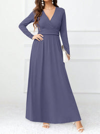 Pocketed Surplice Long Sleeve Maxi Dress Trandify Deal