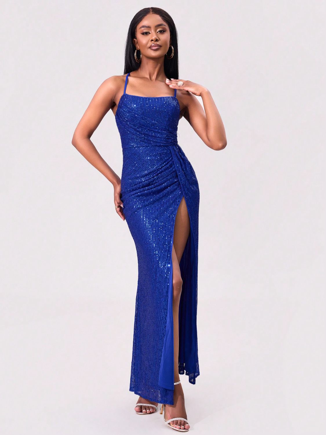Slit Sequin Square Neck Spaghetti Strap Dress Trandify Deal