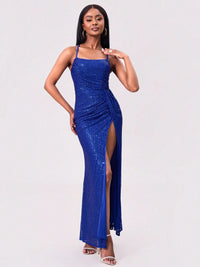 Slit Sequin Square Neck Spaghetti Strap Dress Trandify Deal