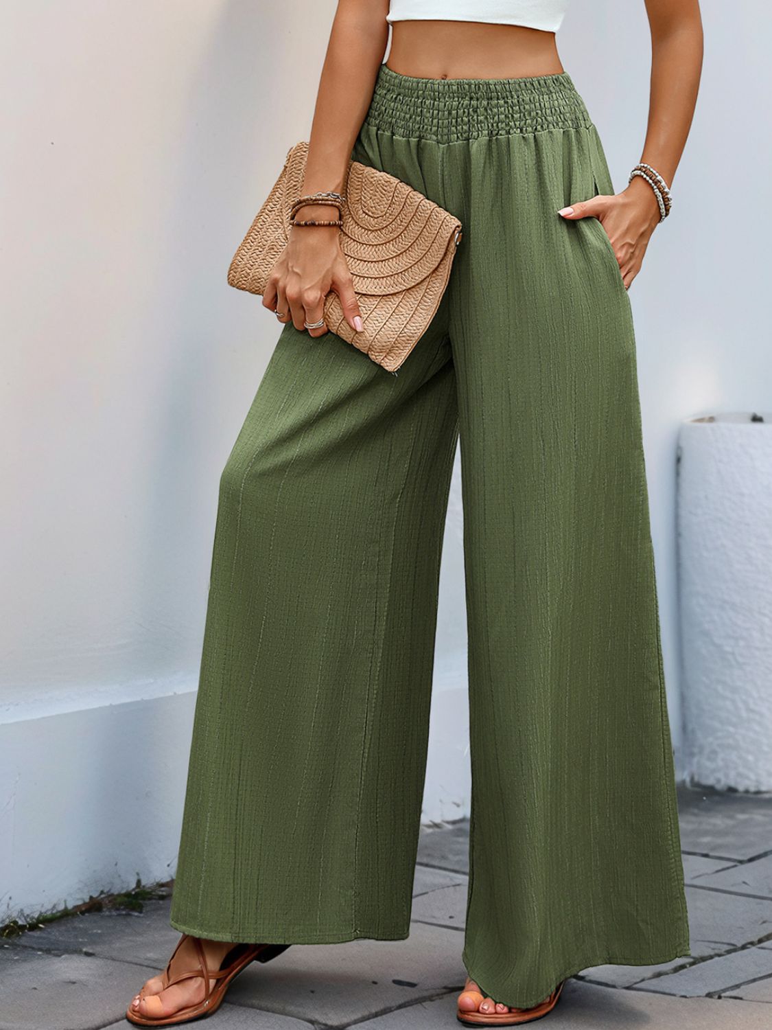 Perfee Smocked Wide Leg Pants Trandify Deal