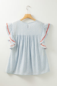 Embroidered Round Neck Cap Sleeve Blouse - Trandify Deal