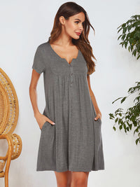 Notched Short Sleeve Mini Lounge Dress Trandify Deal