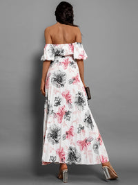 Pleated Floral Off-Shoulder Short Sleeve Midi Dress Trandify deal