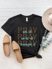 Letter Graphic Round Neck Short Sleeve T-Shirt Trandify deal