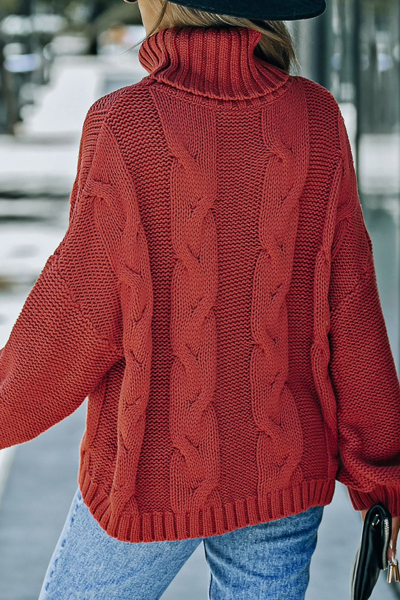 Cable-Knit Turtleneck Dropped Shoulder Sweater Trandify Deal