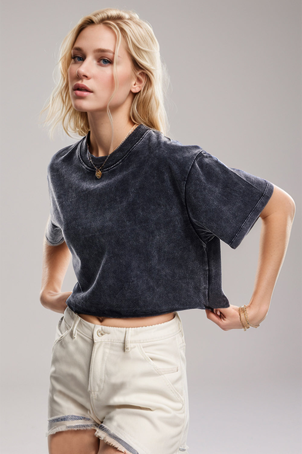 Basic Bae Round Neck Dropped Shoulder Short Sleeve T-Shirt Trandify Deal