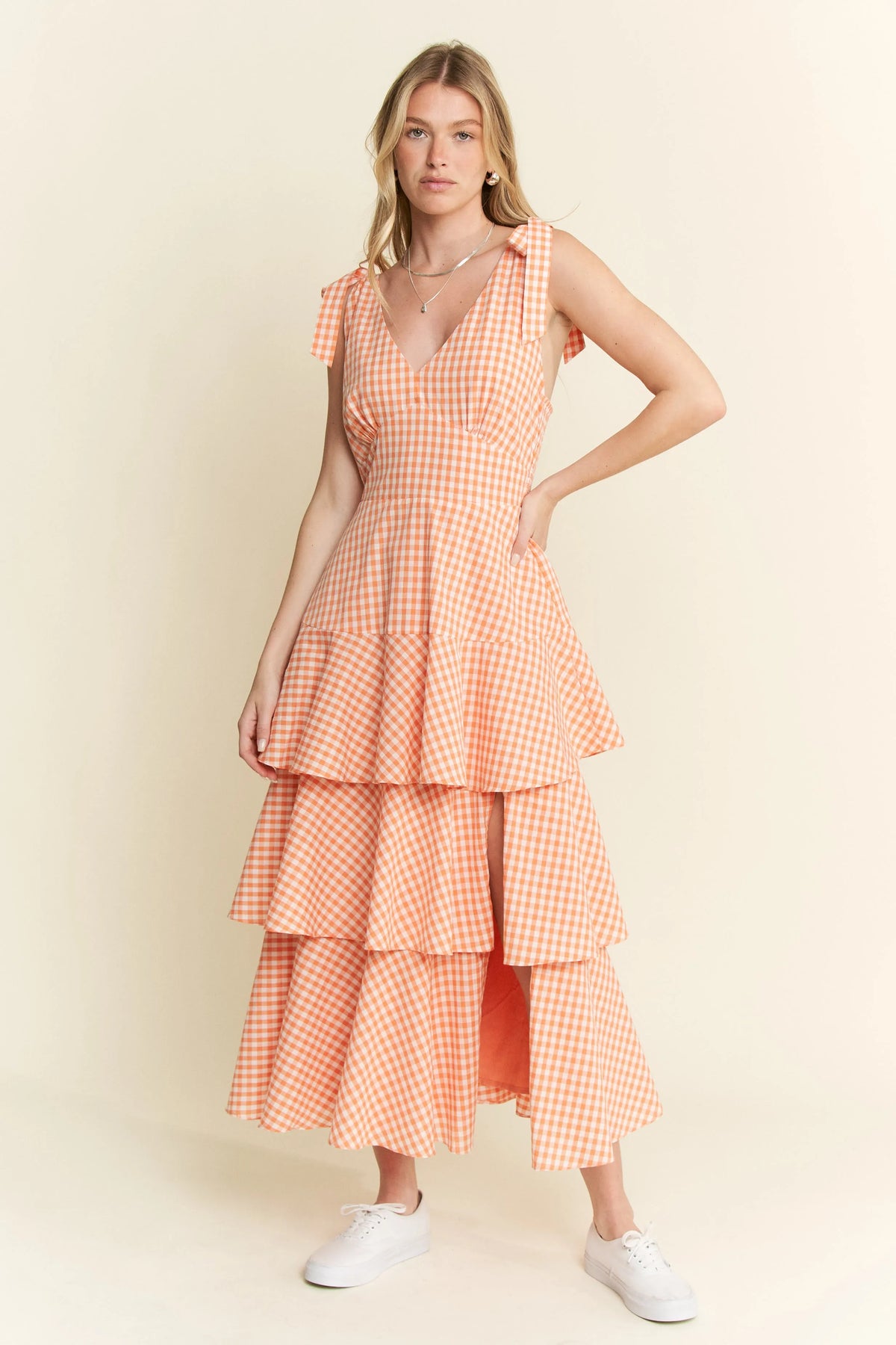 Flowy Checkered Print Dress with Ruffled Skirt – Casual Women’s Fashion