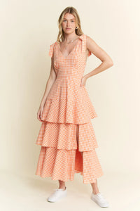 Flowy Checkered Print Dress with Ruffled Skirt – Casual Women’s Fashion