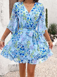 Devine Ruffled Printed Surplice Half Sleeve Mini Dress Trandify Deal