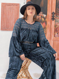 Plus Size Round Neck Flare Sleeve Top and Pants Set Trandify deal
