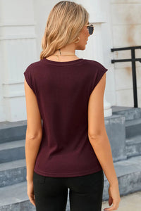 Cutout Round Neck Cap Sleeve T-Shirt Trandify Deal